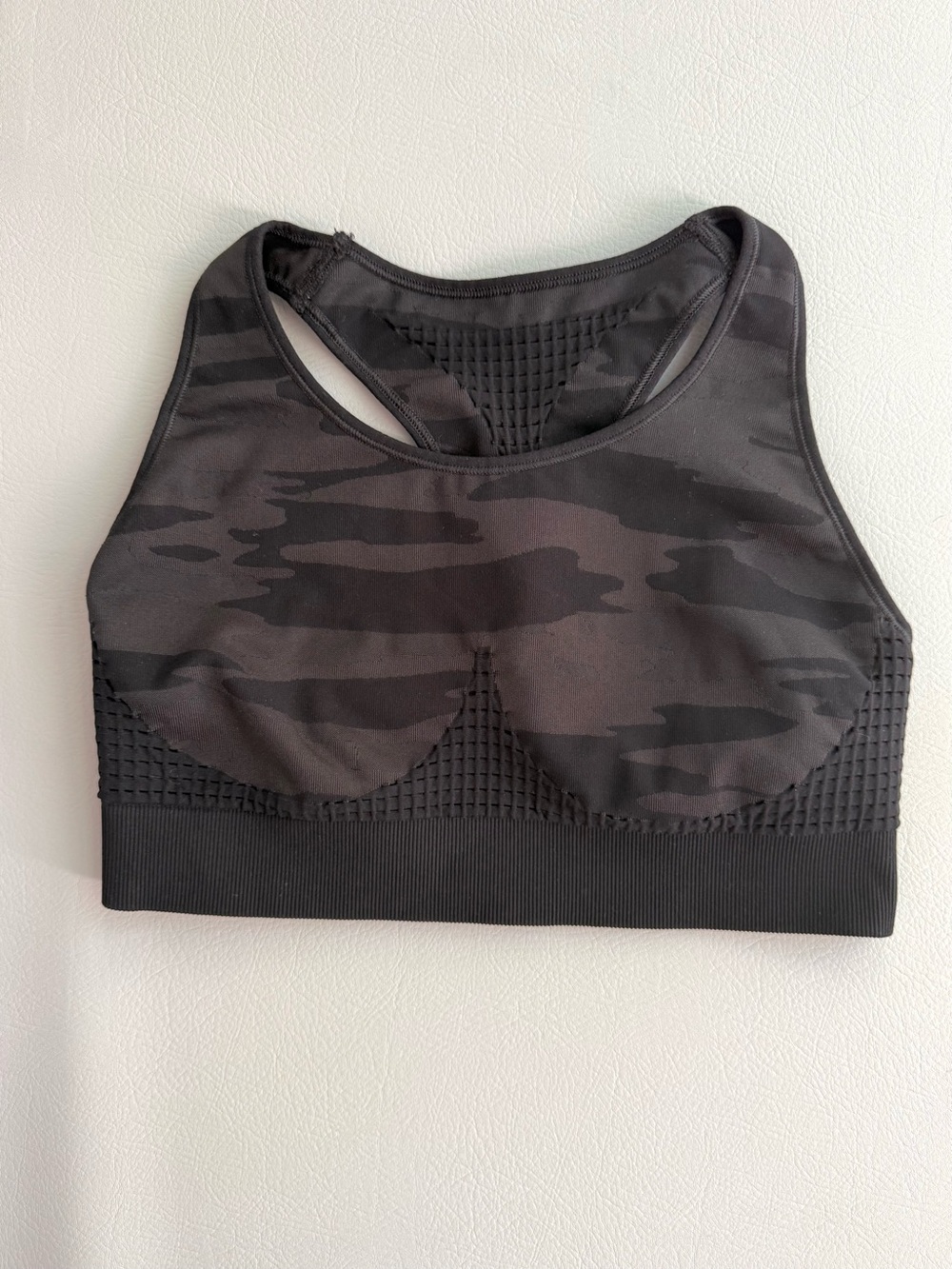 Sweaty Betty Stamina Sports Bra Size XL - Black Camouflage Wire free Soft Bra